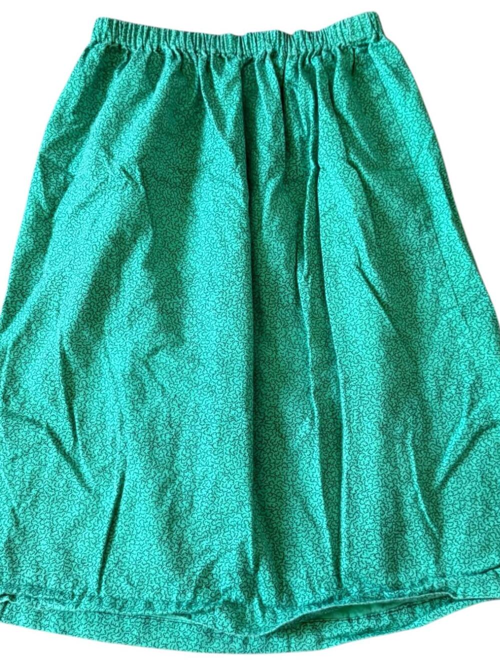 Vintage Handmade Teal Elastic Waist Midi Skirt - 26” Long